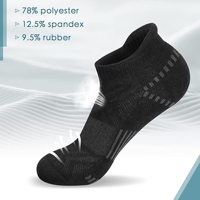 Airacker Ankle Athletic Running Socks Cushioned Breathable Low Cut Sports Tab Socks for Men and Women (6 Pairs)