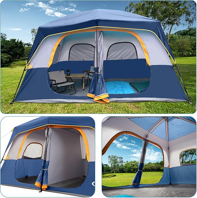 UNP 2/4/6/8 Person Tent, Portable Cabin Tent, Camping Tent 4-Person Easy Set Up, Waterproof with Top Rainfly for Outdoor Camping/Hiking