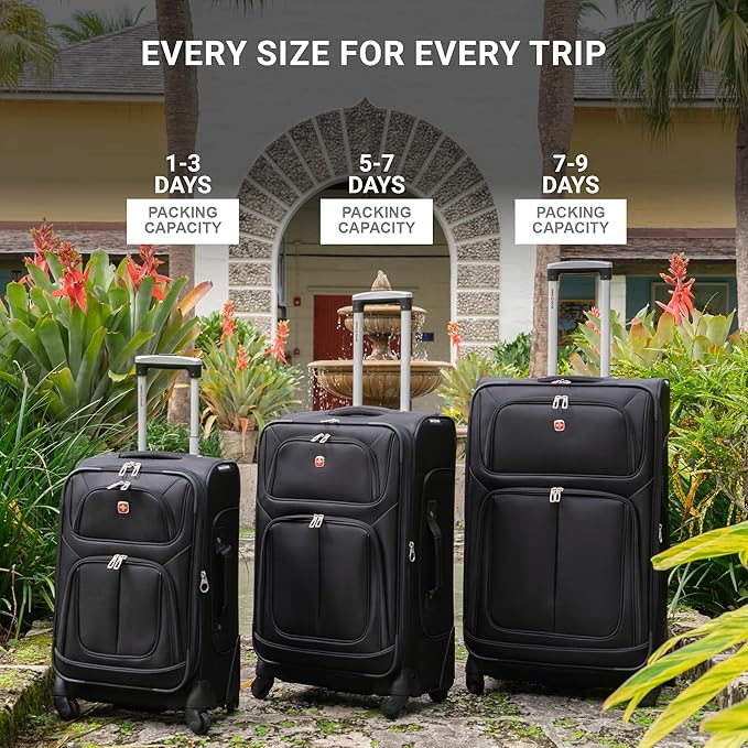 SWISSGEAR Sion Softside Expandable Spinner Luggage Durable Lightweight Travel Suitcase, Blue, 3-Piece Set (21/25/29)