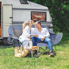 700lbs Capacity Double Camping Chair for 2 Adults - Low-Profile Outdoor Loveseat with XL Cup Holders & Storage Pockets, Heavy Duty Folding Couch for Camping, Lawn, Backyard (Navy Blue)