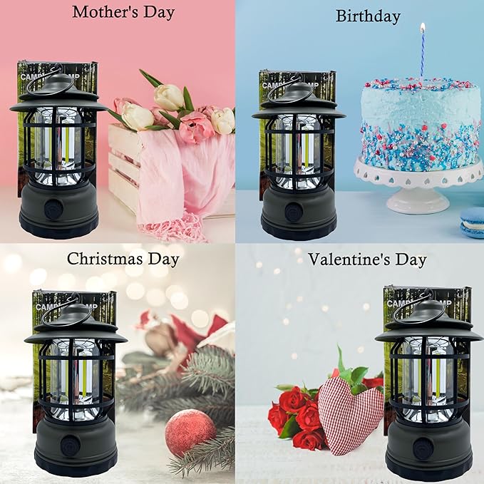 Portable LED Camping Lanterns,1500LM Step-less Dimming, Lightweight Retro Battery Powered USB Rechargeable Tent Lights,Survival Kits Flashlight for Power Outage Emergency Hiking Hurricane 3 Pack Green