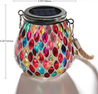 Cooo 4 Pack Mosaic Solar Lantern Outdoor Waterproof IP68 Hanging Projection Light Hidden Lid Pear-Shaped Lantern with Rope Handle Solar Powered Auto On for Patio Garden Fence Table - Crimson Ember