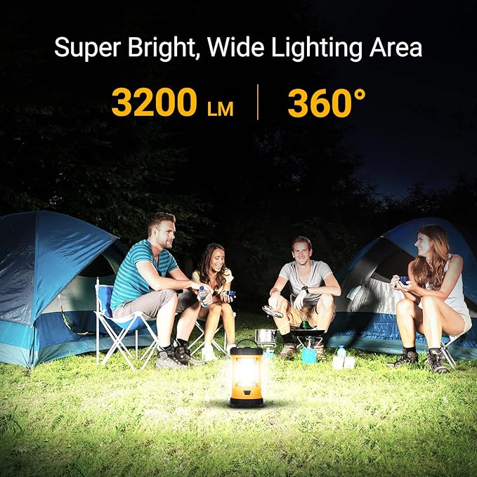 Camping Lantern, 3200LM Bright Camping Lights, 4600mAh Rechargeable LED Lantern, Flashlight for Power Outages/Fishing/Hurricane/Emergency, CT CAPETRONIX Camping Accessories (2-Pack)