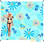 Beach Blanket Waterproof Sandproof, 9 Ft X 10 Ft Extra Large Sand Free Beach Mat, Big Compact Lightweight Quick Drying Picnic Blanket with 4 Stakes & Pockets for Camping, Travel, Hiking