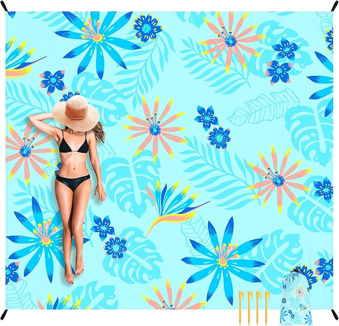 Beach Blanket, Waterproof Sandproof Beach Mat Lightweight Outdoor Picnic Blanket for Travel, Camping, Hiking