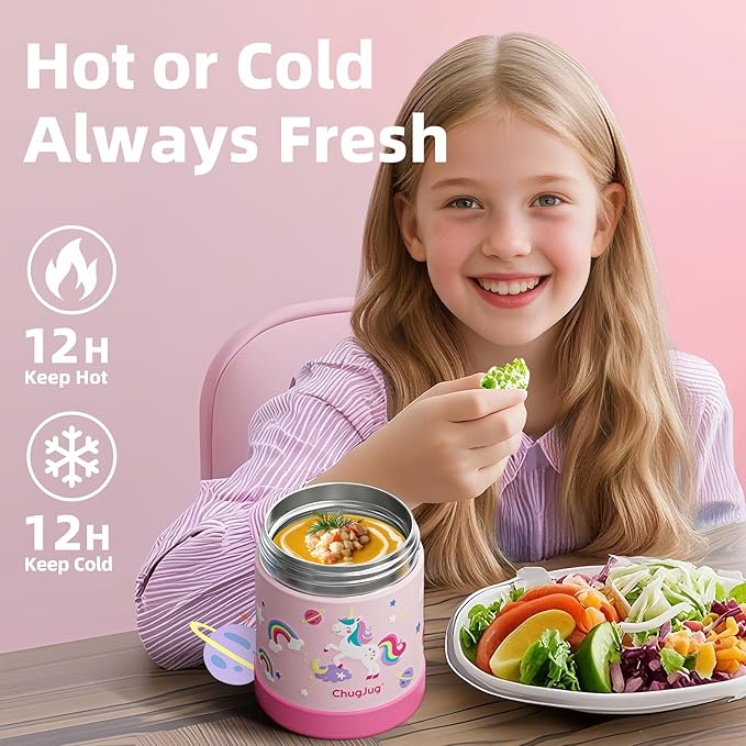 10 oz Soup Thermo for Hot Food Kids Insulated Food Jar with Spoon, Lunch Thermo Container, Width Mouth Vacuum Stainless Steel Food Thermo for School Travel, Leakproof, Easy to Open(Pink)