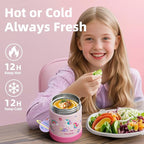 15 oz Soup Thermo for Hot Food Kids Insulated Food Jar with Spoon, Lunch Thermo Container, Width Mouth Vacuum Stainless Steel Food Thermo for School Travel, Leakproof, Easy to Open(Pink)