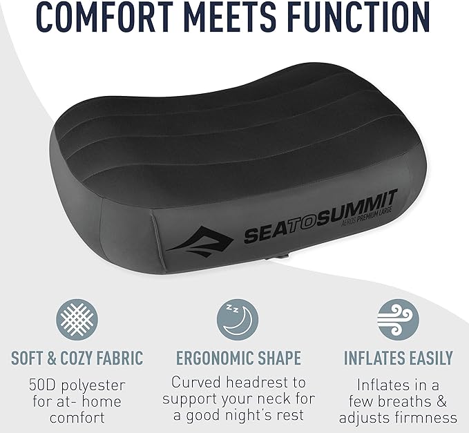 Sea to Summit Aeros Premium Inflatable Travel Pillow, Deluxe (22 x 14), Grey