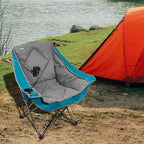 Folding Camping Chair,Oversized Portable Camping Chair with Cup Holder and Phone Holder,Heavy Duty Padded Lawn Chair for Camping,Tailgates,Beach,and Sports,Lake Blue