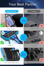 DJKK Solar Power Bank Portable Wireless Charger 52800mAh Built in 4 Cables and LED Camping Lights 22.5W Fast Charging Power Bank 7 Outputs 4 Inputs Charger Compatible with All Mobile Devices (Blue)