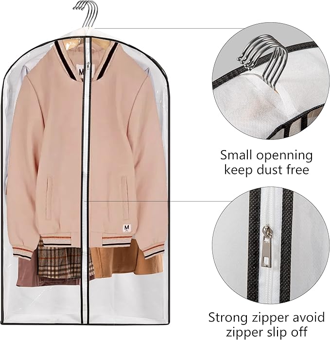 MsKitchen Clear Plastic Hanging Clothes Bags with 4" Gusseted Garment Bags for Storage, Suits, Coats, Sweaters, Shirts - 24" x 40" x 4"",3 Pack