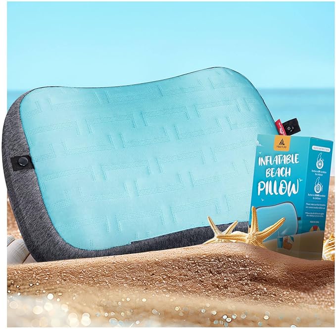 Hikenture Beach Pillow for Sand, Washable Inflatable Pillows for Pool, Portable Camping Pillows with Removable Cover, Soft Air Sand Pillow Built-in Sandbag (1)