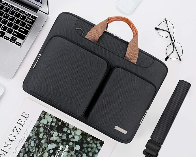 Lacdo 360° Protective Laptop Shoulder Bag, 14 Inch Laptop Sleeve Case for HP Lenovo Dell ASUS Acer Chromebook 14, HP Stream, Dell Inspiron, Lenovo IdeaPad, Acer Spin, ASUS ZenBook Computer Bag, Black