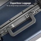 LEVEL8 Zipperless Checked Luggage with Aluminum Frame, Upgraded Medium Hardside Suitcase with Spinner Wheels, Metal Travel Luggage with Double Tsa Locks, 24 Inch, Blue