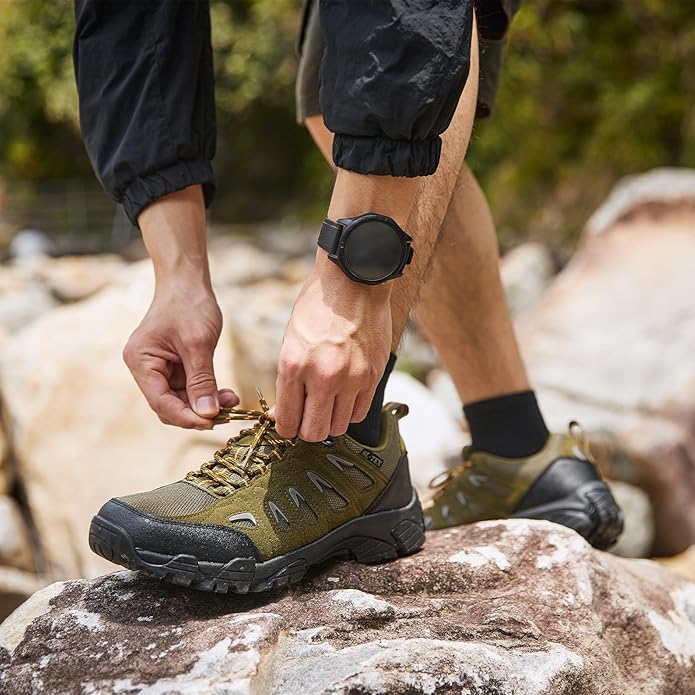 SHULOOK Men's Waterproof Hiking Shoes Lightweight Anti Slip Outdoor Ankle Boots Breathable Hike Trekking Trails Shoe