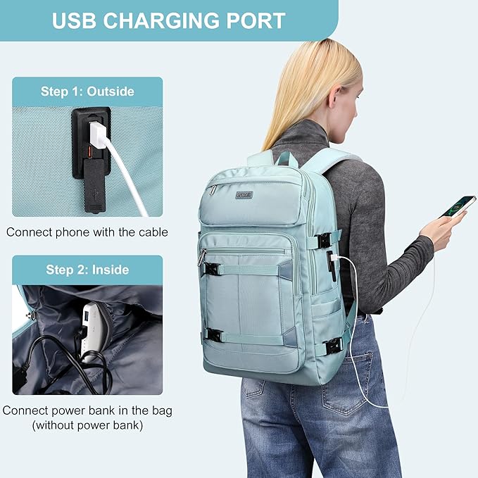 PIJUSHI Travel Backpack for Women Flight Aprroved Carry on Bag Large Casual Luggage Backpack Fit 16 inch Laptop(PE050 Teal Blue)