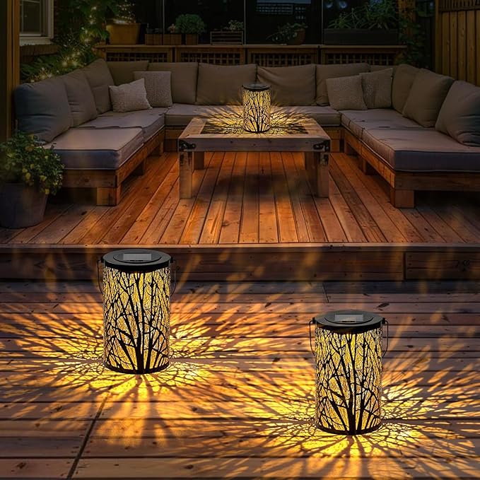 Large Solar Lanterns Outdoor Waterproof, 2 Pack Hanging Solar Lanterns, LED Tree Outdoor Lantern for Metal, Waterproof Lantern for Patio Porch Pathway Garden Decor