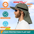 SUN CUBE Sun Hat for Men, Wide Brim Fishing Hat Neck Flap Cover Men, Women, Hiking, Camping, Sun Protection UV, Gardening