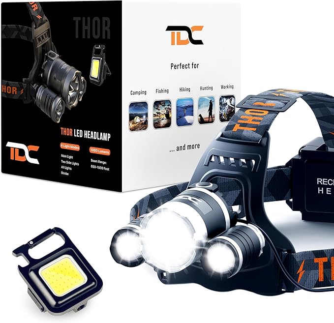 TDC Head Lamp Led Rechargeable Super Bright - USB-C Headlamp for Adults - Head Lights for Forehead - 1080 Lumen Head Flashlight - 10HR Battery for Hardhat, Camping, Hunting, Work