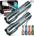 WdtPro LED Flashlight High Lumens SR2000 Pro, 2 Pack Brighter Tactical Flashlights with 5 Modes & Zoomable, Powerful Mini Flash Light for Emergency, Camping, Hiking (Grey)