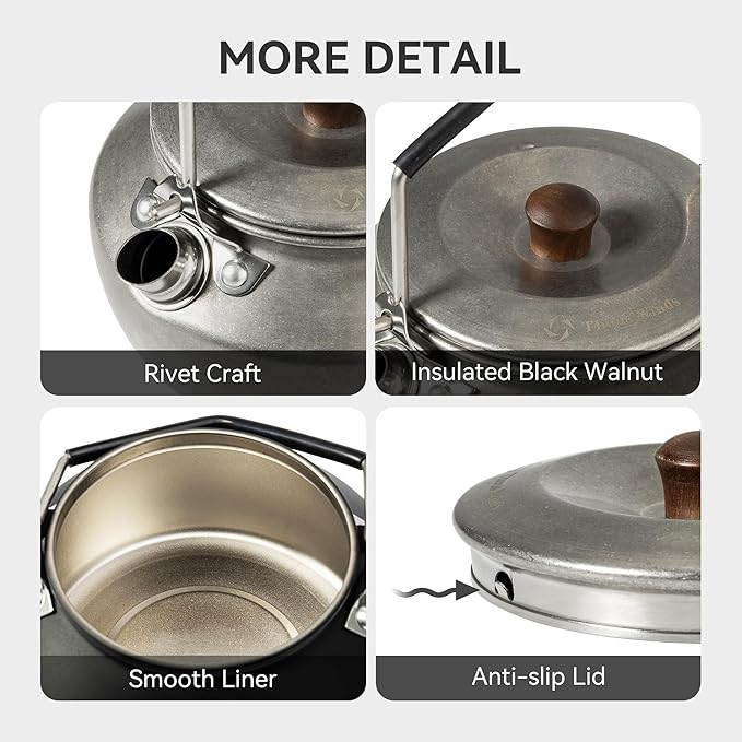 0.6 Liter Lightweight Stainless Steel Camping Kettle Portable Camp Tea Pot, Outdoor Campfire Use, Retro Silver