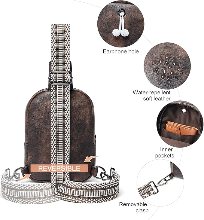 3L SMALL Sling Bag Fanny Packs For Women Men Mini Crossbody Chest Belt Travel Bag Purse Handbag Faux Leather Fashion Cute Coffee Color