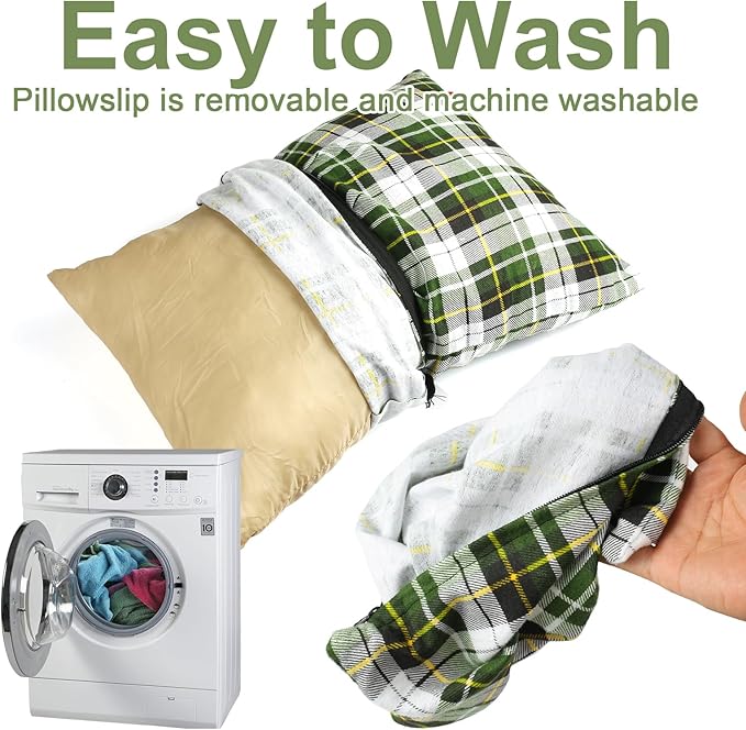 Outdoor Camping Pillow Lightweight, Compressible, Flannel Travel Pillow Cases, Washable Removable Pillow Cover Camping and Backpacking Green