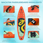 NACATIN Inflatable Stand Up Paddle Board with Kayak Seat,10'6"Upgrade Version Blow Up Paddle Boards for Adults with Premium SUP Accessories&Backpack,Adjustable Paddle,Camera Mount,Fins,Hand Pump