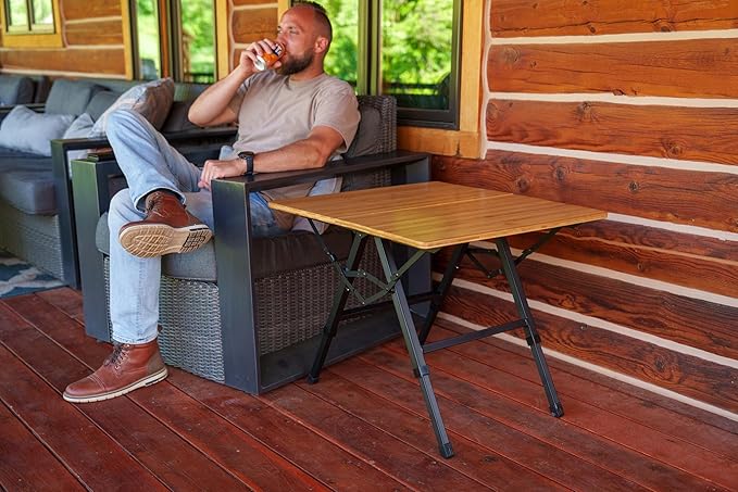 Foldable Bamboo Patio Table for Indoor/Outdoor Use (Made by Caddis Sports)