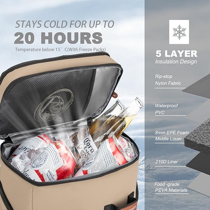 Insulated Cooler Backpack,33/45 Cans Multifunctional Double Deck Leakproof Cooler Bag with Sternum Strap,Large Capacity Lightweight Travel Camping Beach Backpack