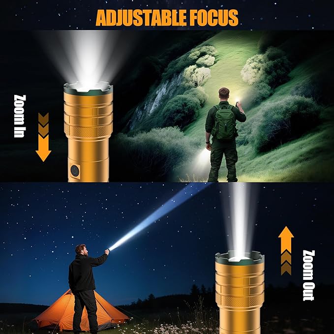 Rechargeable Flashlights High Lumens 10000 Long Lasting, 4 Modes with Side COB Light, Super Bright LED Flashlight USB C Input & Output, Powerful Strong Flash Light for Hiking Camping