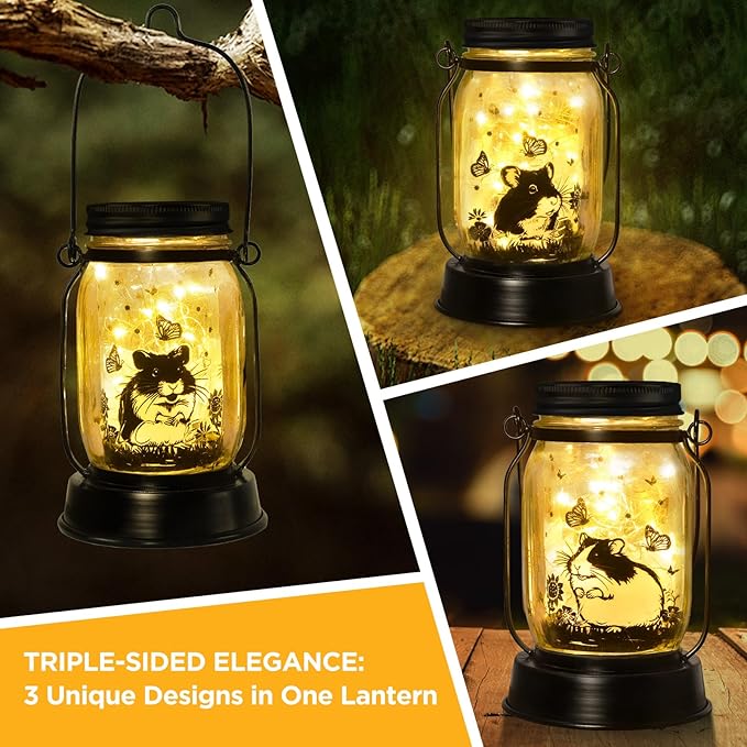 Hamster Gifts for Women/Men Hamster Solar Lanterns Mom Birthday Present Lantern Pet Loss Pet Memorial Lights Solar Garden Decoration Outside for Yard, Patio,Backyard,Porch Torche