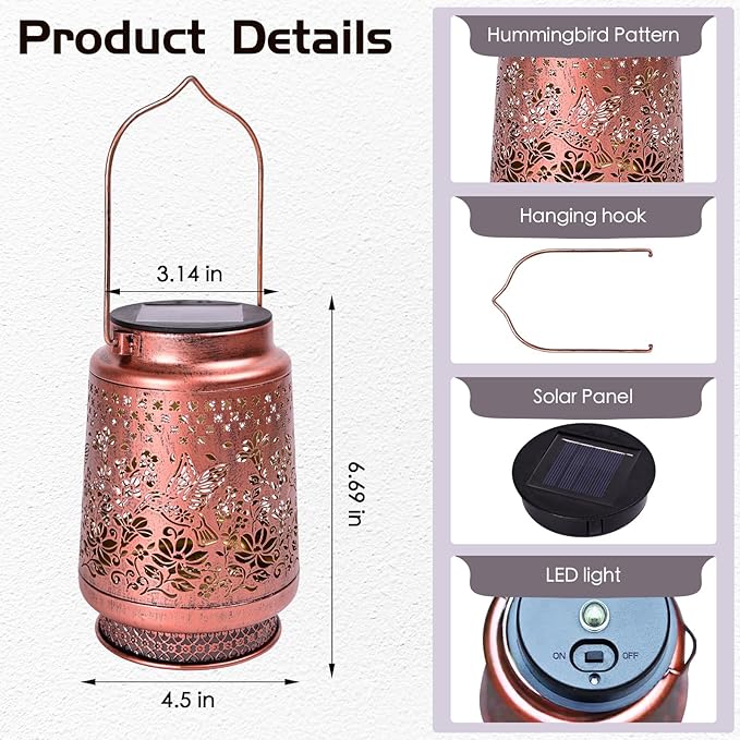 Butterfly Outdoor Solar Lanterns Decor, Nelyeqwo Waterproof Hanging Solar Lights Gifts for Women Men Metal Lantern Decor for Garden Patio Lawn Porch Backyard Tabletop Pathway Landscape