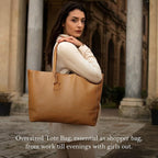 Italian Leather Tote Bag for Women - Large Shoulder Shopper, Fits 16” Laptop, Keychain Holder, Made in Italy