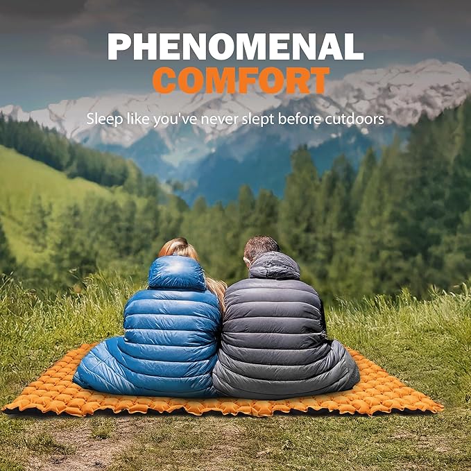 POWERLIX Double Inflatable Sleeping Pad - Camping Mattress for Backpacking, Hiking Traveling, Compact Camping Sleeping Mat for 2 Person, Portable Ultralight Camping Pad Air Mattress Orange