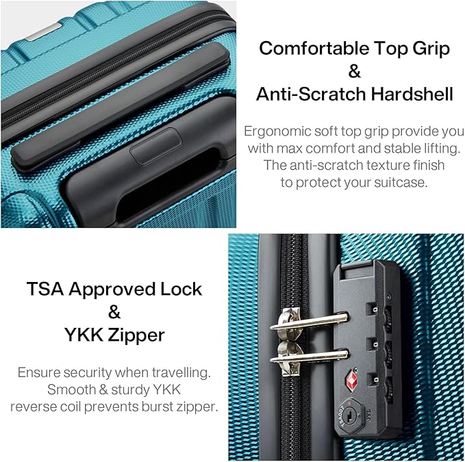 Hanke 14 Inch Underseat Carry On Luggage with Wheels Hard Shell Suitcases Carry On Bag Lightweight Small Mini Suitcase Tsa Luggage for Travel. Caribbean Blue.