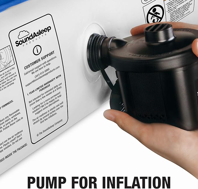 SoundAsleep Products Camping Series Air Mattress Includes Eco-Friendly PVC - Included Rechargeable Air Pump - Queen Size