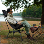 MOON LENCE Oversized Camping Chair with Pillow for Adults, Height Adjustable High-Back Folding Camping Chair with 400 lbs Capacity, Hidden Pillow Pocket for Camping, Hiking, Picnics, Black