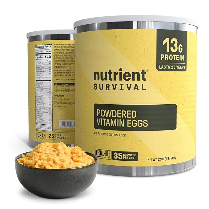 70 Egg Equivalent Nutrient Survival Vitamin Powdered Eggs Blend, Freeze Dried Prepper Supplies & Emergency Food Supply, 33 Essential Nutrients, Gluten Free, Shelf Stable Up to 25 Years Cage Free
