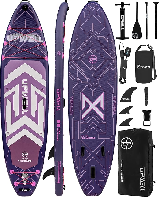 UPWELL 11'6"×35" Extra Wide Inflatable Paddle Board, Stand Up Paddle Board for Youth & Adults, Stable Design, Premium SUP Accessories, 120L Backpack, 10L Dry Bag, Paddle, Leash, Hand Pump, US Fins