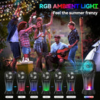 Misting Fan Portable Camping Fan 42800mAh Battery Powered with Remote Control, RGB Ambient Light with 2L Bucket, Battery Indicator, 120° Auto Oscillating, Timing Function, Grip Handle