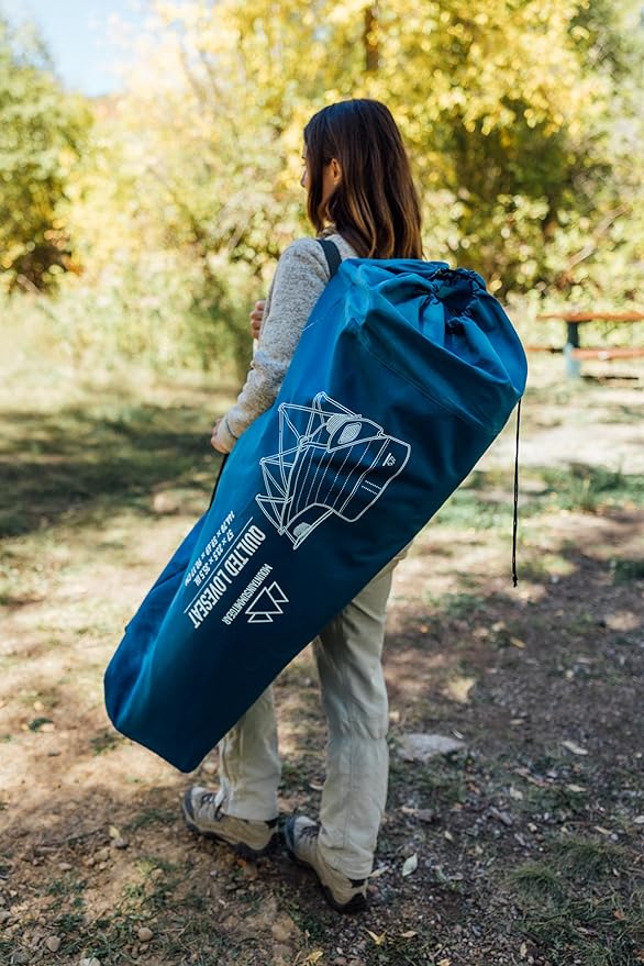 Quilted Standard Loveseat Camping Chair for 2 with Padded Seat and Back for Camping/Hiking/Backpacking Made by Caddis Sports (Standard Loveseat (Blue))