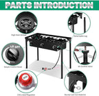 Outdoor Camping Stove, 225000 BTU, Propane Gas Cooker with Detachable Legs, High Pressure 3 Burner, 30 PSI Regulator