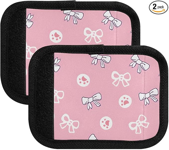 Bowknot Cat Paw Print Pink Luggage Handle Wrap for Suitcase Luggage Tags Handle Covers Identifiers Soft Decorations Travel Accessories 2 Pack