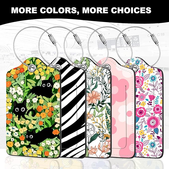 2Pack Luggage Tags for Suitcases, Cute Unique Pu Leather Cruise Luggage Tag with Privacy Cover ID Label Address Card and Metal Ring Suitable for Women Men Kids Travel Bag Pink Large Flower