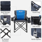 Oversized Folding Camping Chair for Adults - 450lbs Support - Heavy Duty Portable Lawn Chairs with Side Pocket Cup Holder Cooler Bag for Sports Garden Beach Fishing, Blue