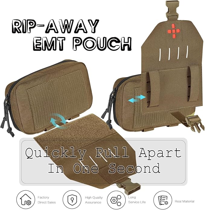 Ifak Pouch-Rapid Deployment Tactical MOLLE Trauma Kit Pouches, Quick Release Tear-Off Medical First Aid Kit Organiser with Red Immediate Identify for Emergency Surviva Activities.