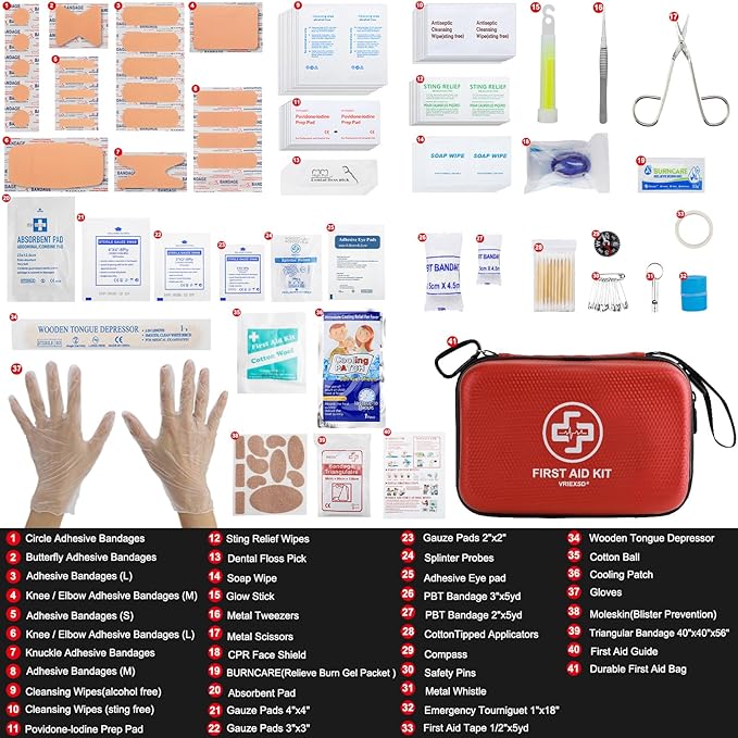Premium First Aid Kit, 320 Piece Waterproof Hard Shell Eva First Aid Kit for Home, Camping, Cars, Hiking, Travel, Businesses & Outdoor Emergencies - Emergency Medical Kits (Red)