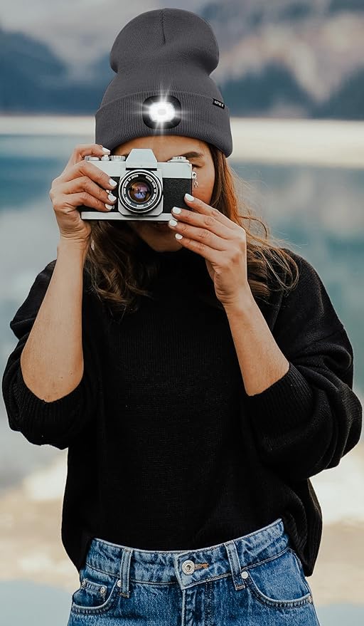 ATNKE LED Lighted Beanie Hat,USB Rechargeable 4 LED Running Headlamp Bright Cap with The Light Gifts for Men and Women