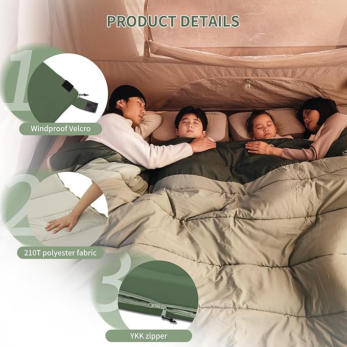 Naturehike Extra Wide Sleeping Bag for Adults, 1-3 Person Sleeping Bag, Patchwork Double Sleeping Bag, 35-44℉ Washable Sleeping Bag for 3 Seasons, Camping, Backpacking, Outdoor